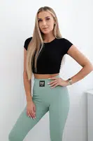 Žebrované legíny s vysokým pasem tmavě mint