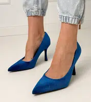 marka niezdefiniowana Navy blue velvet stiletto pumps Bales
