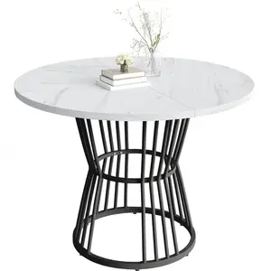 Modfu JÍDELNÍ stůl 100x100x75 cm černý z MDF a kovu s mramorovým dekorem