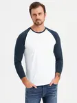 Ombre Men's longsleeve with contrast raglan sleeves - white and navy