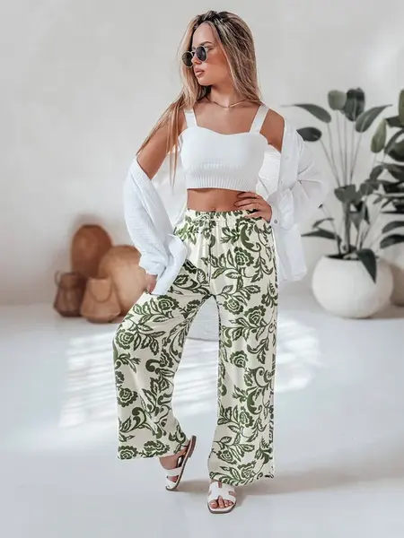 Dámské široké kalhoty s květinovým vzorem