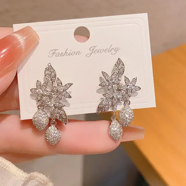 Brass Clear Cubic Zirconia Dangle Stud Earrings