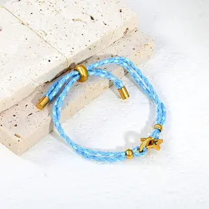 304 Stainless Steel Link Braided Cotton Cord Adjustable Slider Bracelets