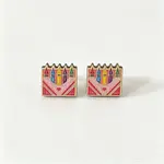 Back to School Printed Wood Stud Earrings for Women