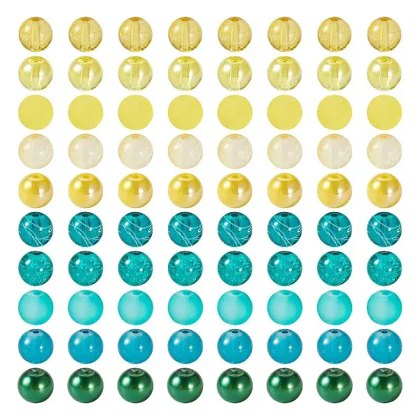 200Pcs 10 Style Round Glass Beads