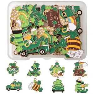 16Pcs 8 Styles Saint Patrick's Day Alloy Pendants