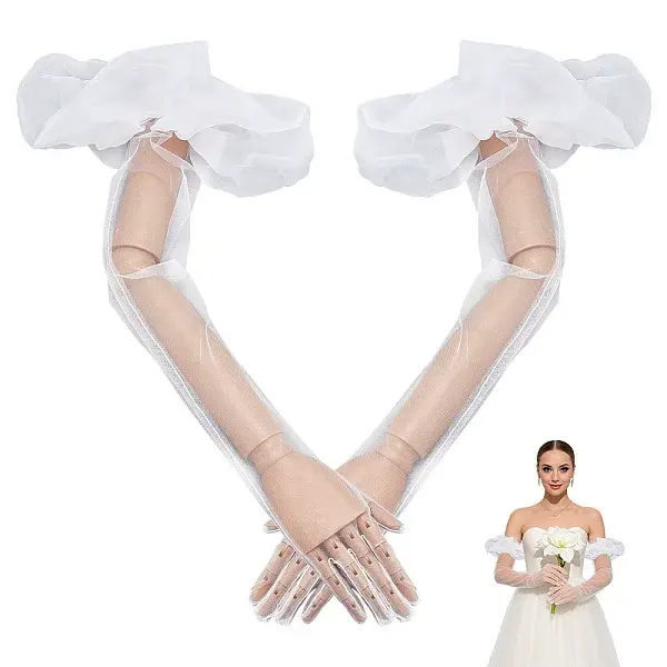 1 Pair Polyester Long Lace Gloves for Bride's Wedding Celebration