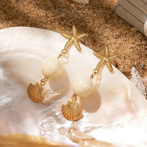 Zinc Alloy Resin Starfish Dangle Stud Earrings