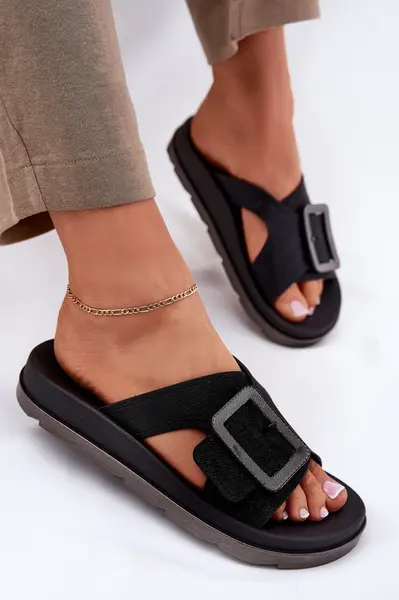 Voňavé Dámské Pantofle S Dekorativní Přezkou Černé ZAXY