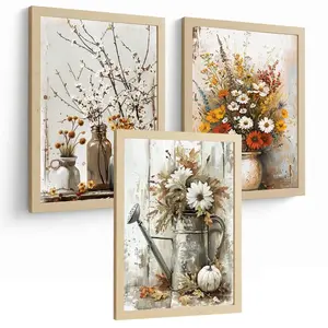 Nacnic PLAKAT Sada 3 Květiny A4 Lehký dřevěný rám