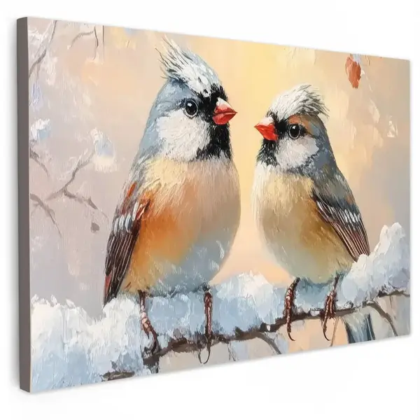 MuchoWow OBRAZ NA PLÁTNĚ Ptáci - Větev - Zima - Sníh 90x60 cm