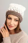 Kesi Dámská zimní čepice vlněná s geometrickým vzorem K477 ecru + mocca