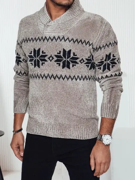 Sweter męski w śnieżynki kremowy Dstreet