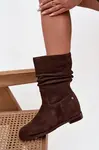 Kožené semišové dámské kozačky s řasením
