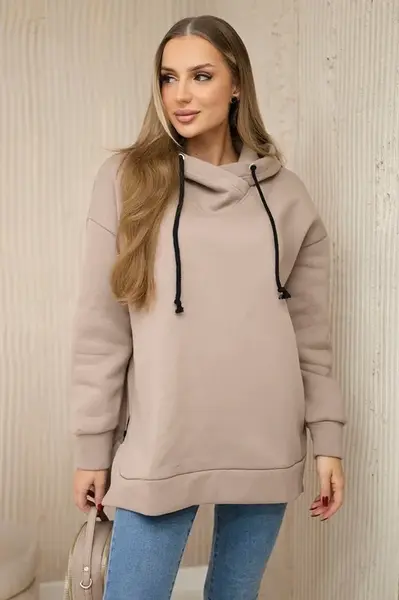 Insulated sweatshirt with side zipper dark beige