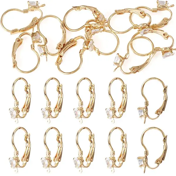 10Pcs Brass Micro Pave Clear Cubic Zirconia Leverback Earring Findings