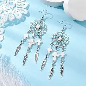 Cross Synthetic Turquoise Dangle Earrings
