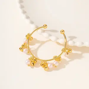 Golden Element Bell Shell Pearl Cuff Bangle for Women's Daily Party