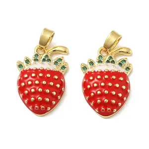Strawberry Brass Enamel Micro Pave Cubic Zirconia Pendants