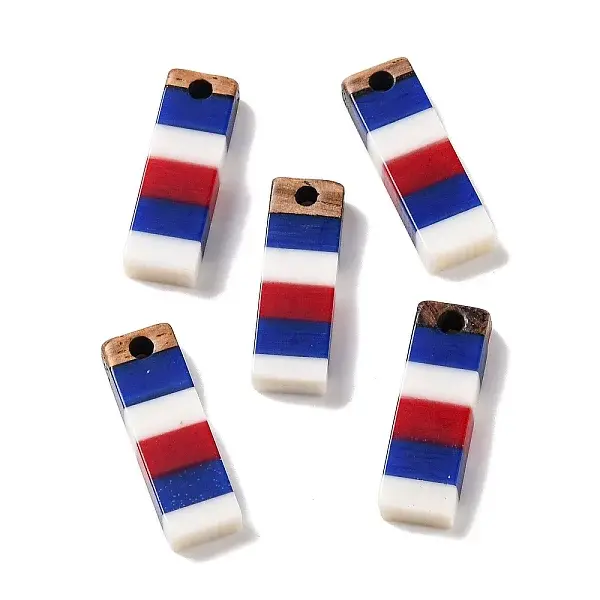 Independence Day Opaque Striped Resin & Walnut Wood Pendants