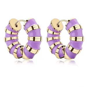 Enamel Striped Thick Hoop Earrings