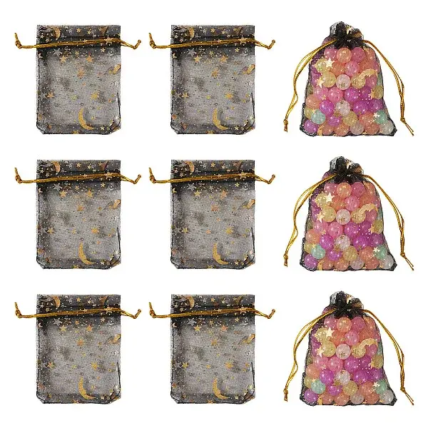 30Pcs Gold Stamping Moon Star Organza Drawstring Gift Bags