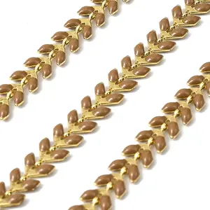 Brass Enamel Leaf Link Chains