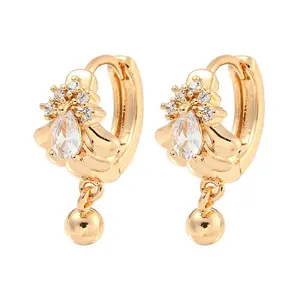 Brass Micro Pave Clear Cubic Zirconia Hoop Earrings