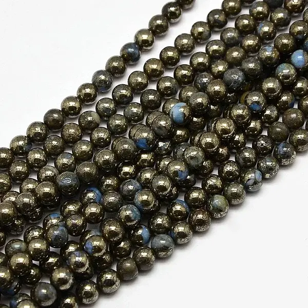 Electroplate Gemstone Natural Pyrite Round Beads Strands