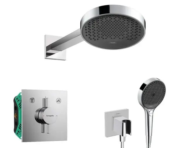 Hansgrohe - Sprchový set s batériou pod omietku, s telesom, priemer 25 cm, 3 prúdy, chróm SANI21HHH005