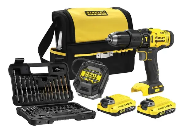 Stanley Náradie - 18V AKU vŕtačka s príklepom s príslušenstvom, 2x aku 2,0 Ah Li-Ion, nabíjačka SFMCD711DSA-QW