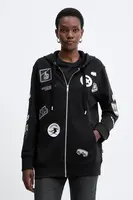 Bavlněná mikina MICHAEL Michael Kors dámská, černá barva, s kapucí, s aplikací, MF551WQ4MY