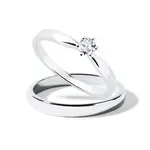 Set svatebních prstenů v lesku v bílém 14k zlatě KLENOTA