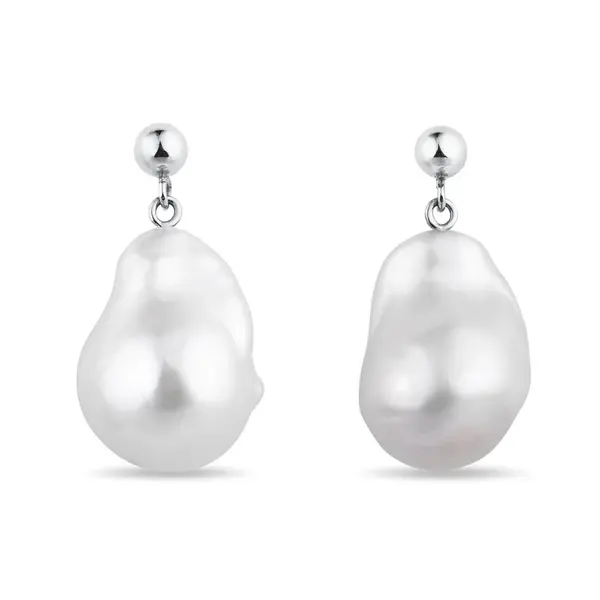 Náušnice z bieleho zlata s barokovou perlou KLENOTA