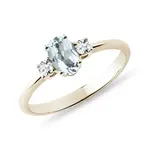 Zlatý prsten s akvamarínem a dvěma diamanty KLENOTA