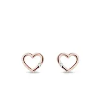 Náušnice srdiečka z ružového zlata s diamantmi KLENOTA