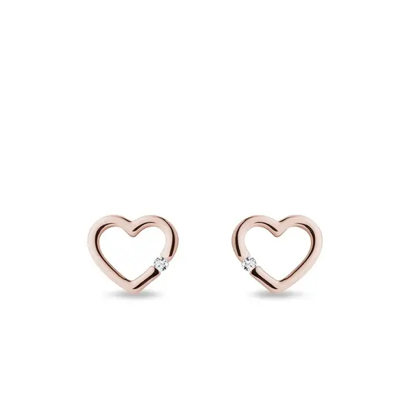 Náušnice srdiečka z ružového zlata s diamantmi KLENOTA