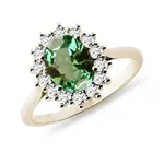 Zlatý prsteň so zeleným turmalínom a briliantmi KLENOTA