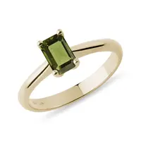 Prsteň zo žltého zlata s vltavínom vo výbruse octagon KLENOTA