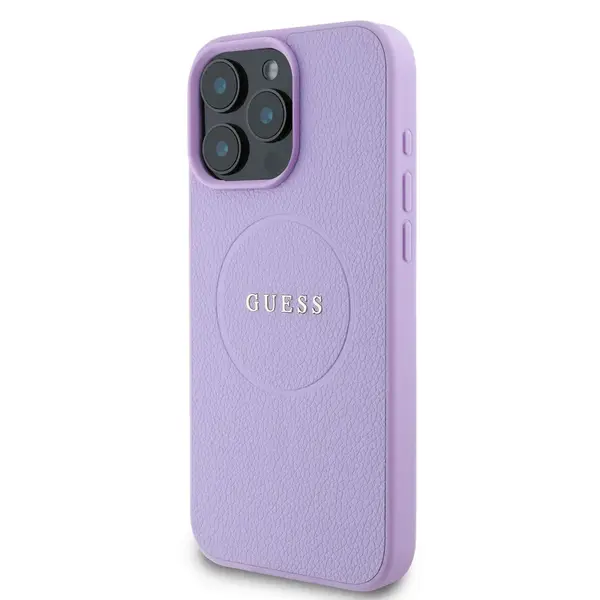 Zadní kryt Guess PU Grained Classic Logo MagSafe pro Apple iPhone 16 Pro Max, fialová