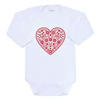 Detské body s potlačou New Baby Ľudový vzor červené srdiečko 56 (0-3m)
