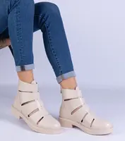 Gemre Beige faux leather ankle boots with cutouts on a flat heel Kalipso