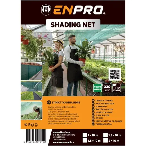 Tkanina stínící HDPE, 220 g/m2, UV stabilní, 2 x 10 m, zelená, ENPRO