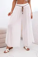 Kesi Włoski Dámské kalhoty z viskózy se širokými nohavicemi bílý