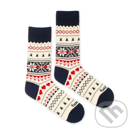 Ponožky Vianočná výšivka biele L (Veľkosť L (43 - 46))