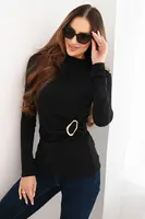 Kesi Włoski Dámská blůza z viskózy s nařasením a ozdobnou sponou černá