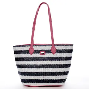 Letní koženkovo textilní taška Navy Stripes modro růžová