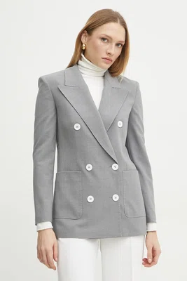 Blazer s příměsí vlny Luisa Spagnoli šedá barva, dvouřadový, 541870