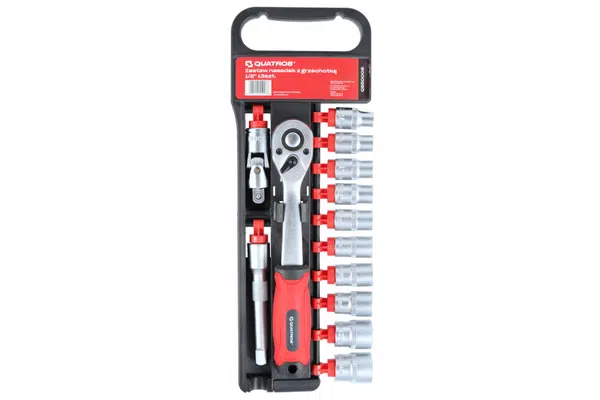 Sada nástrčných hlavic 10-24 mm, 1/2" s ráčnou a prodloužením, 13 ks - QUATROS QS50006