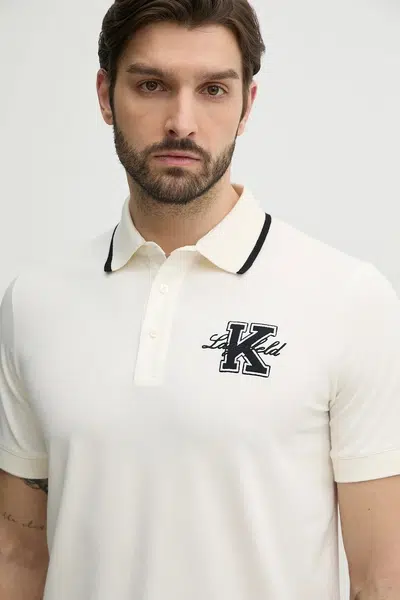 Polo tričko Karl Lagerfeld béžová barva, s aplikací, 552221.745015